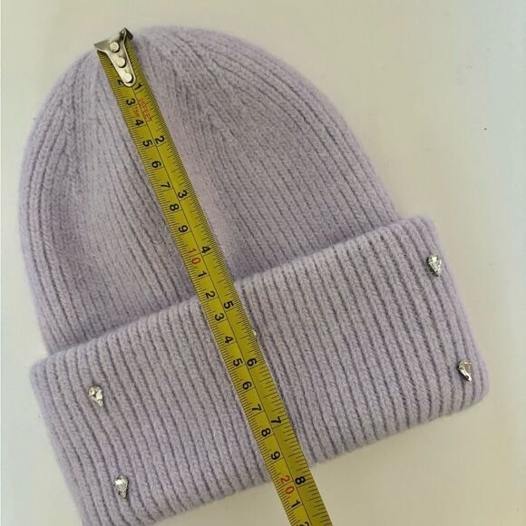 Michael Kors Angora Rabbit Hair Beanie With Water Diamonds in Lilac/ one size - Picture 3 of 3